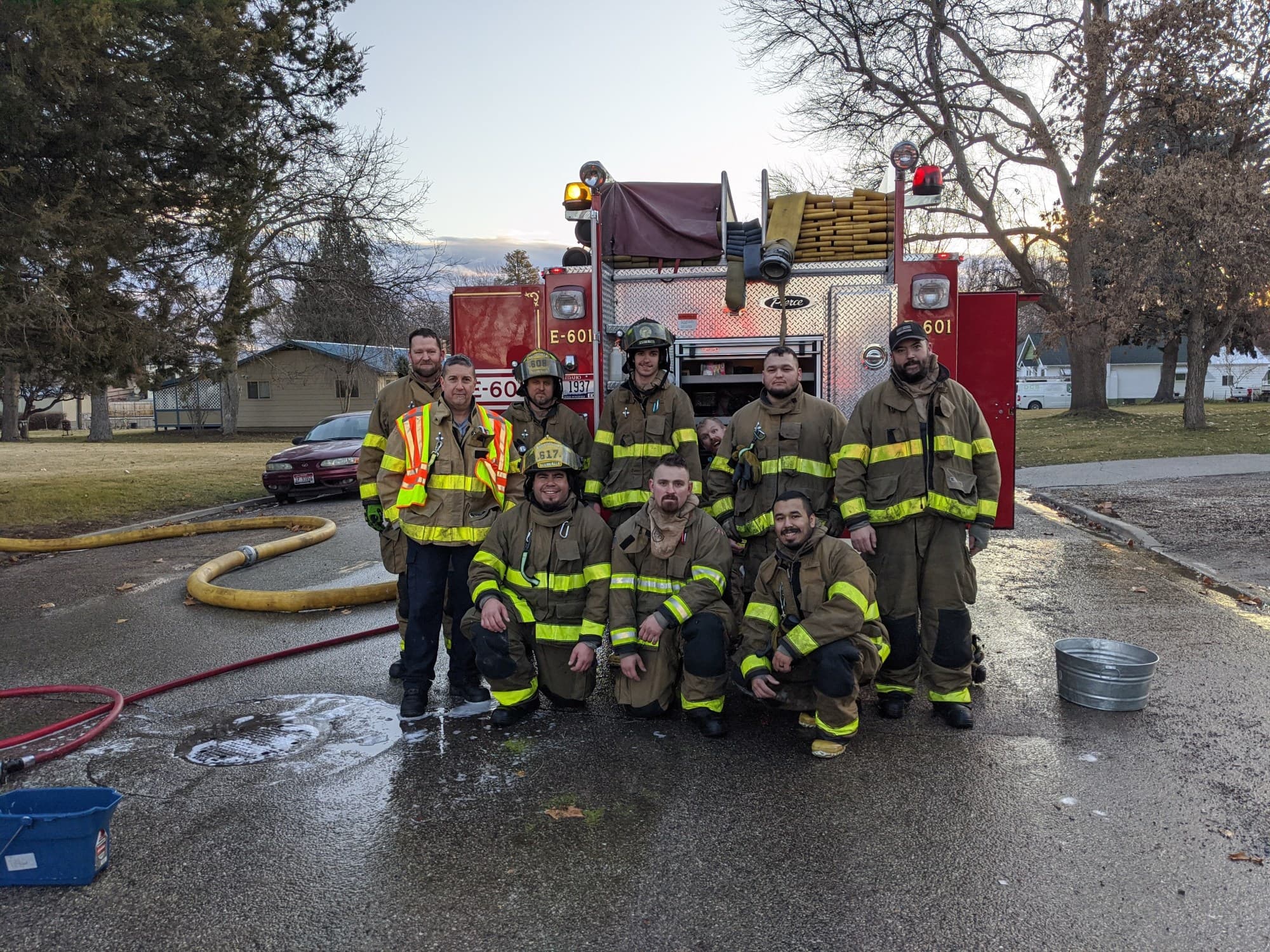 The Payette crew gathered together in turnout gear