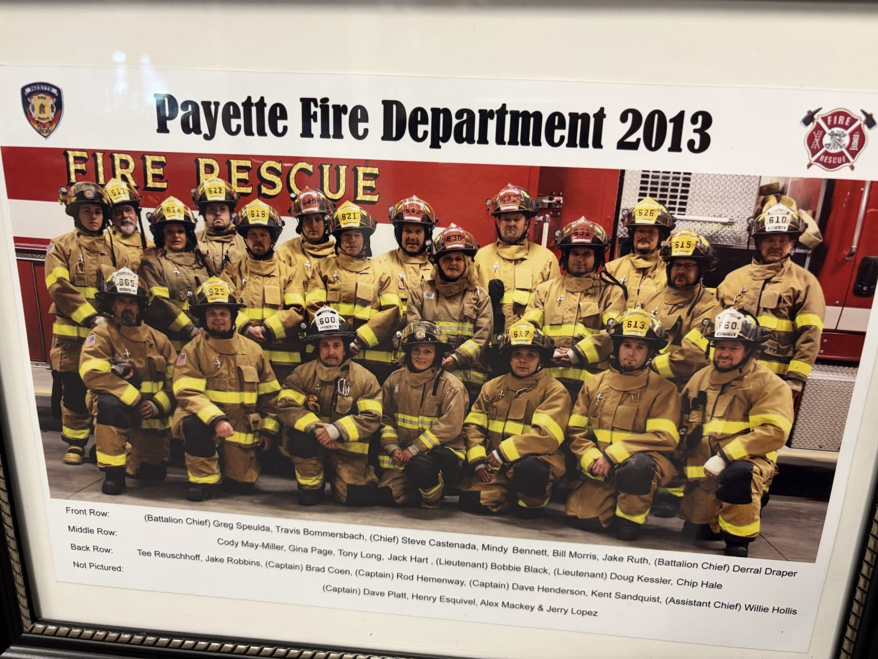 Payette Fire Department 2013 crew photo in tan turnout gear in front of a fire engine